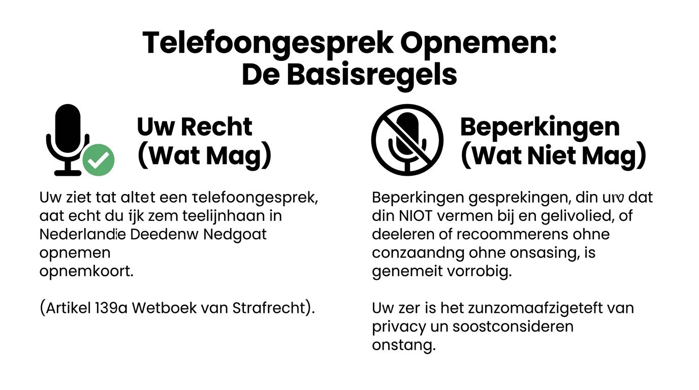 Een overzicht van de basisregels voor het opnemen van telefoongesprekken volgens de Nederlandse wetgeving.